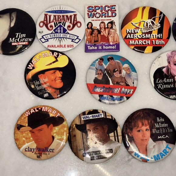LOT OF 14 VINTAGE WALMART ADVERTISING PINS PIN MUSIC INCLUDING POP and COUNTRY - Picture 7 of 12
